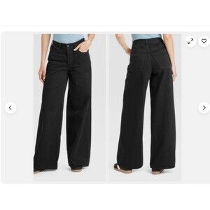 Universal Thread  Mid-Rise Super Wide Leg Jeans Women's size 8 Black Button Fly